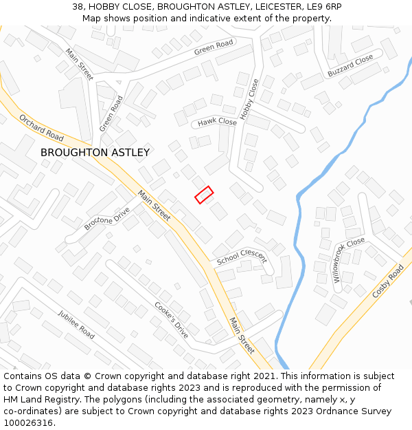 38, HOBBY CLOSE, BROUGHTON ASTLEY, LEICESTER, LE9 6RP: Location map and indicative extent of plot