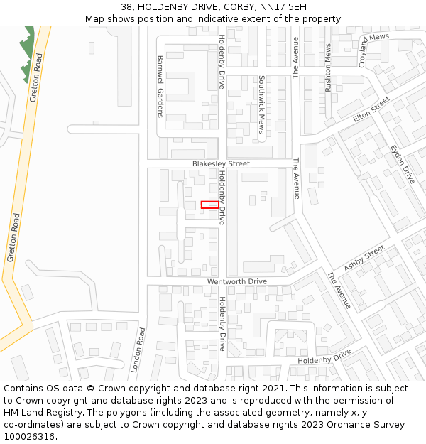 38, HOLDENBY DRIVE, CORBY, NN17 5EH: Location map and indicative extent of plot