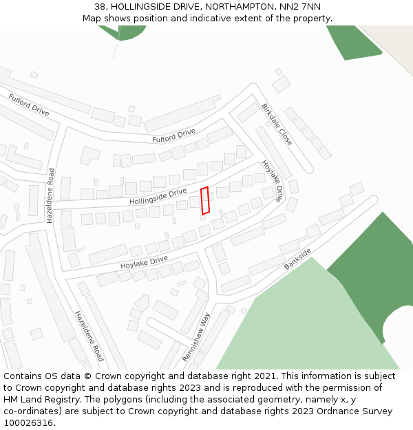 38, HOLLINGSIDE DRIVE, NORTHAMPTON, NN2 7NN: Location map and indicative extent of plot