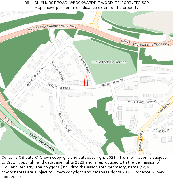 38, HOLLYHURST ROAD, WROCKWARDINE WOOD, TELFORD, TF2 6QP: Location map and indicative extent of plot