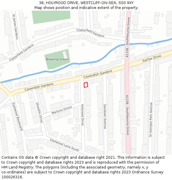 38, HOLYROOD DRIVE, WESTCLIFF-ON-SEA, SS0 9XY: Location map and indicative extent of plot