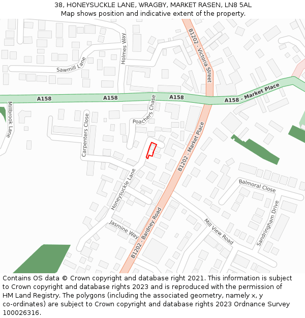 38, HONEYSUCKLE LANE, WRAGBY, MARKET RASEN, LN8 5AL: Location map and indicative extent of plot