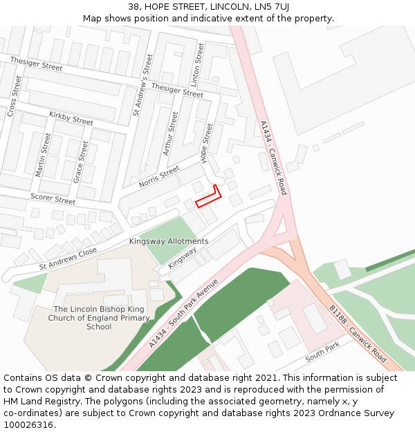 38, HOPE STREET, LINCOLN, LN5 7UJ: Location map and indicative extent of plot