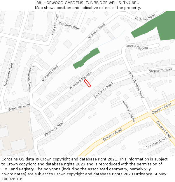 38, HOPWOOD GARDENS, TUNBRIDGE WELLS, TN4 9PU: Location map and indicative extent of plot