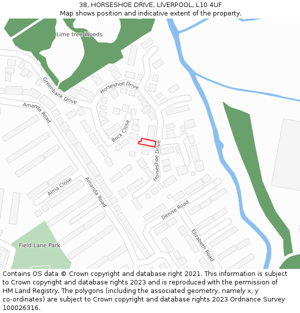 38, HORSESHOE DRIVE, LIVERPOOL, L10 4UF: Location map and indicative extent of plot