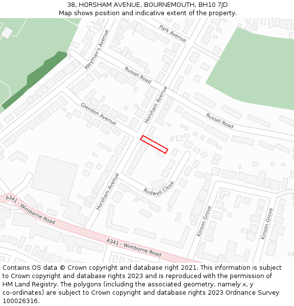 38, HORSHAM AVENUE, BOURNEMOUTH, BH10 7JD: Location map and indicative extent of plot