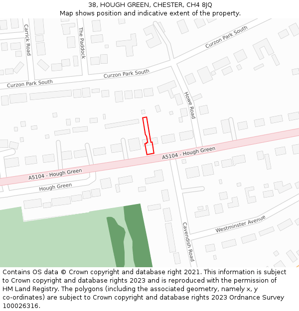 38, HOUGH GREEN, CHESTER, CH4 8JQ: Location map and indicative extent of plot