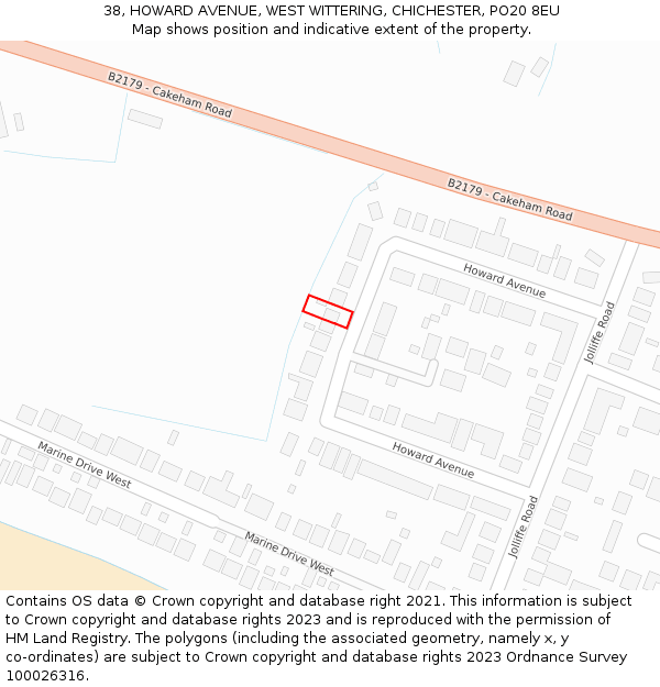 38, HOWARD AVENUE, WEST WITTERING, CHICHESTER, PO20 8EU: Location map and indicative extent of plot