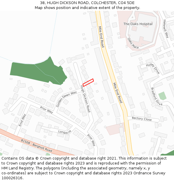 38, HUGH DICKSON ROAD, COLCHESTER, CO4 5DE: Location map and indicative extent of plot