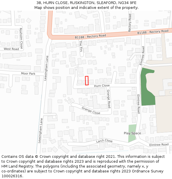 38, HURN CLOSE, RUSKINGTON, SLEAFORD, NG34 9FE: Location map and indicative extent of plot