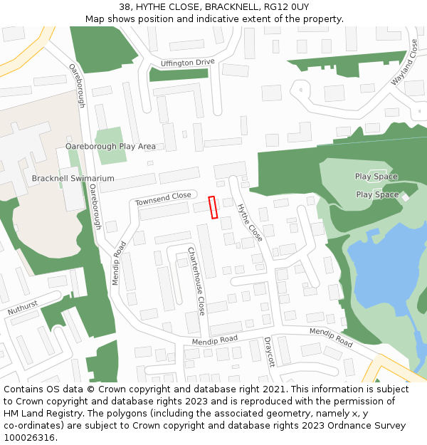 38, HYTHE CLOSE, BRACKNELL, RG12 0UY: Location map and indicative extent of plot