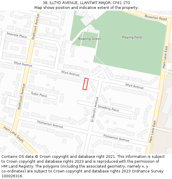 38, ILLTYD AVENUE, LLANTWIT MAJOR, CF61 1TG: Location map and indicative extent of plot