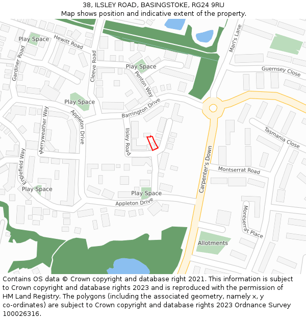 38, ILSLEY ROAD, BASINGSTOKE, RG24 9RU: Location map and indicative extent of plot