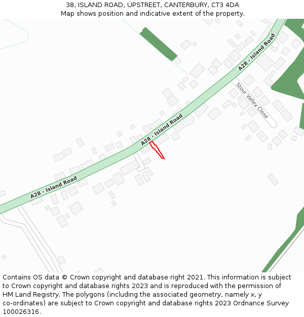 38, ISLAND ROAD, UPSTREET, CANTERBURY, CT3 4DA: Location map and indicative extent of plot