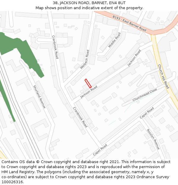 38, JACKSON ROAD, BARNET, EN4 8UT: Location map and indicative extent of plot