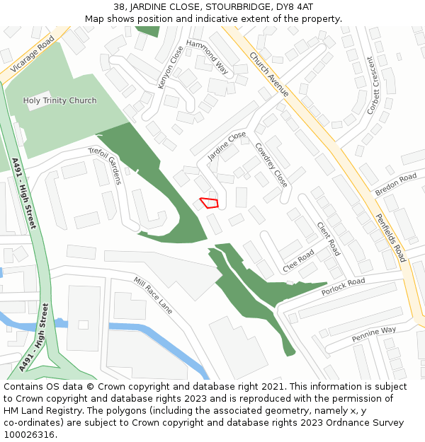 38, JARDINE CLOSE, STOURBRIDGE, DY8 4AT: Location map and indicative extent of plot