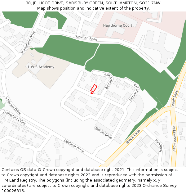38, JELLICOE DRIVE, SARISBURY GREEN, SOUTHAMPTON, SO31 7NW: Location map and indicative extent of plot