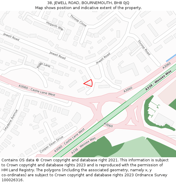 38, JEWELL ROAD, BOURNEMOUTH, BH8 0JQ: Location map and indicative extent of plot