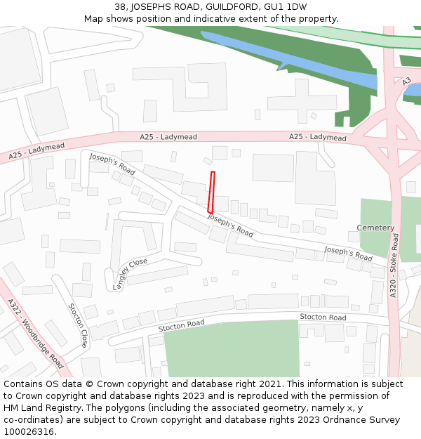 38, JOSEPHS ROAD, GUILDFORD, GU1 1DW: Location map and indicative extent of plot