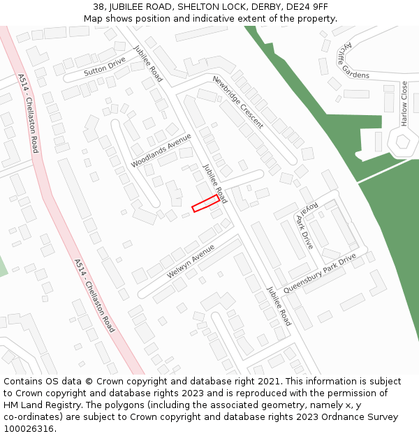 38, JUBILEE ROAD, SHELTON LOCK, DERBY, DE24 9FF: Location map and indicative extent of plot