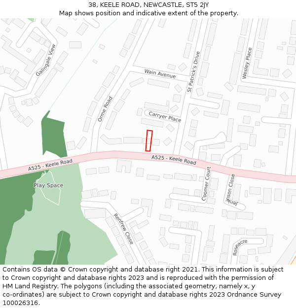 38, KEELE ROAD, NEWCASTLE, ST5 2JY: Location map and indicative extent of plot