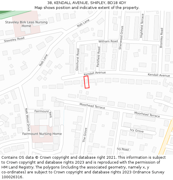 38, KENDALL AVENUE, SHIPLEY, BD18 4DY: Location map and indicative extent of plot
