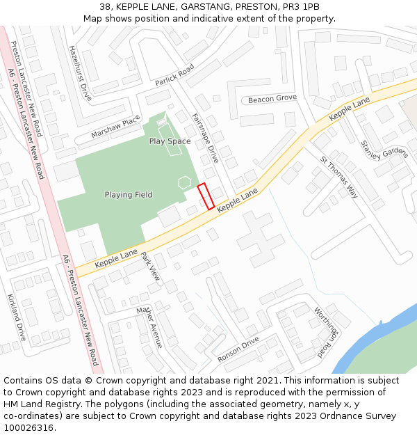 38, KEPPLE LANE, GARSTANG, PRESTON, PR3 1PB: Location map and indicative extent of plot