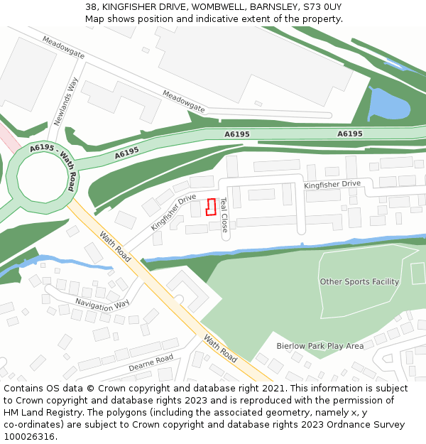 38, KINGFISHER DRIVE, WOMBWELL, BARNSLEY, S73 0UY: Location map and indicative extent of plot