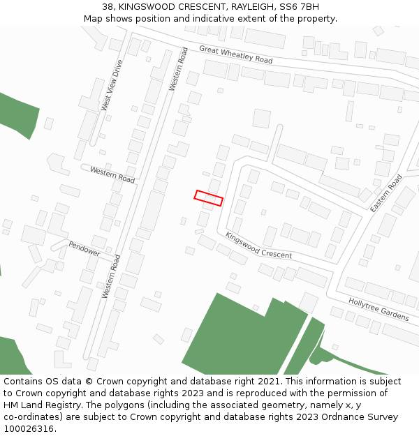 38, KINGSWOOD CRESCENT, RAYLEIGH, SS6 7BH: Location map and indicative extent of plot