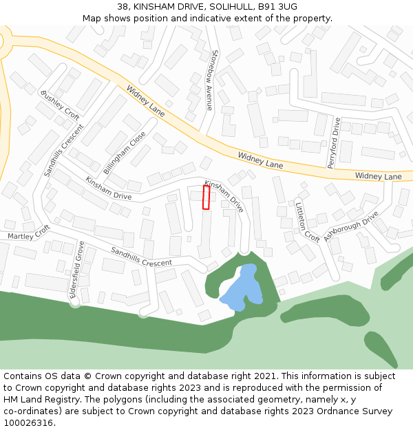 38, KINSHAM DRIVE, SOLIHULL, B91 3UG: Location map and indicative extent of plot