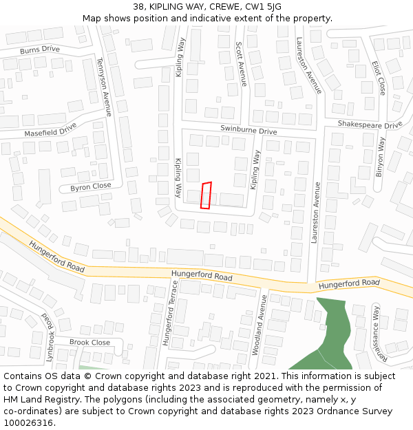 38, KIPLING WAY, CREWE, CW1 5JG: Location map and indicative extent of plot