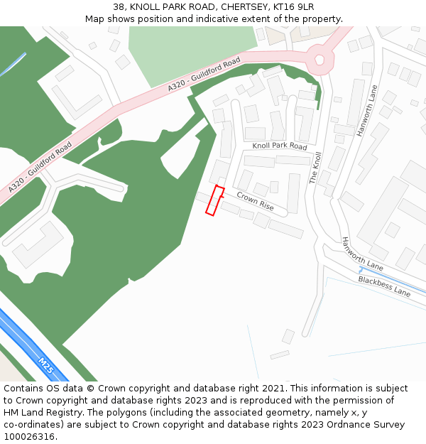 38, KNOLL PARK ROAD, CHERTSEY, KT16 9LR: Location map and indicative extent of plot