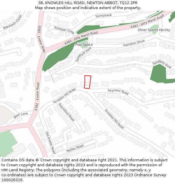 38, KNOWLES HILL ROAD, NEWTON ABBOT, TQ12 2PR: Location map and indicative extent of plot