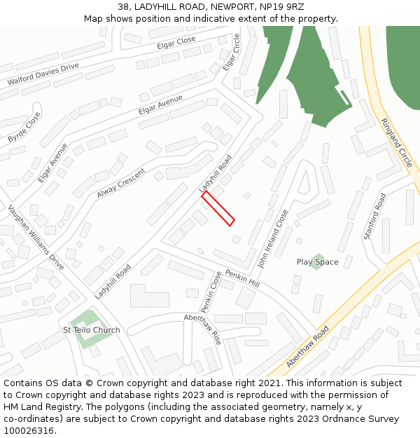 38, LADYHILL ROAD, NEWPORT, NP19 9RZ: Location map and indicative extent of plot