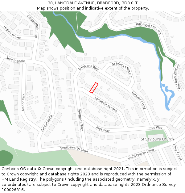 38, LANGDALE AVENUE, BRADFORD, BD8 0LT: Location map and indicative extent of plot