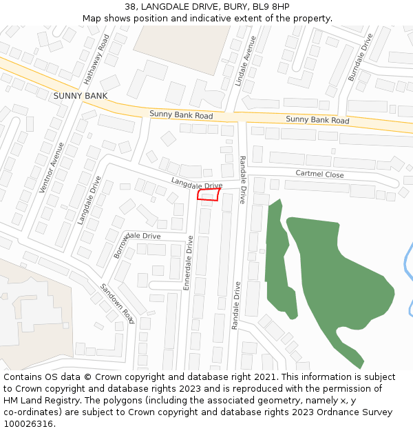 38, LANGDALE DRIVE, BURY, BL9 8HP: Location map and indicative extent of plot