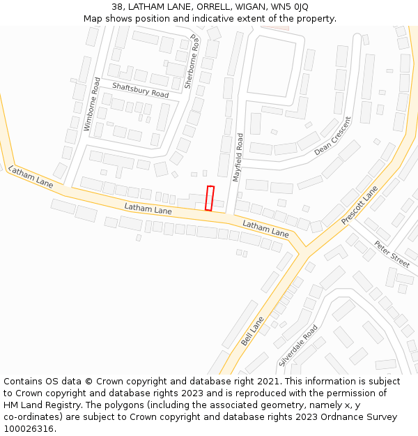 38, LATHAM LANE, ORRELL, WIGAN, WN5 0JQ: Location map and indicative extent of plot