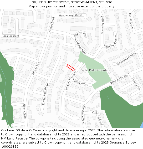 38, LEDBURY CRESCENT, STOKE-ON-TRENT, ST1 6SP: Location map and indicative extent of plot