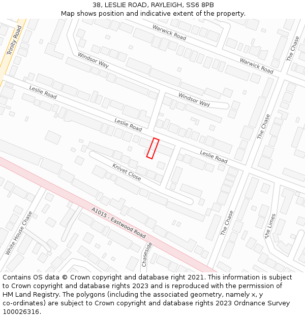 38, LESLIE ROAD, RAYLEIGH, SS6 8PB: Location map and indicative extent of plot