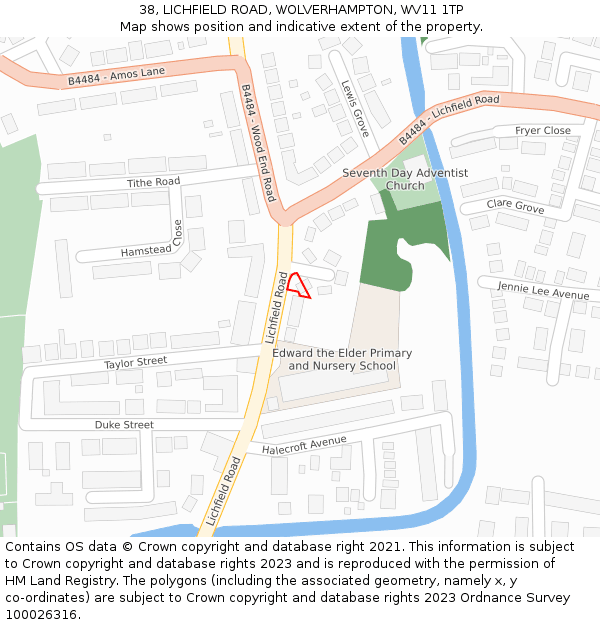 38, LICHFIELD ROAD, WOLVERHAMPTON, WV11 1TP: Location map and indicative extent of plot