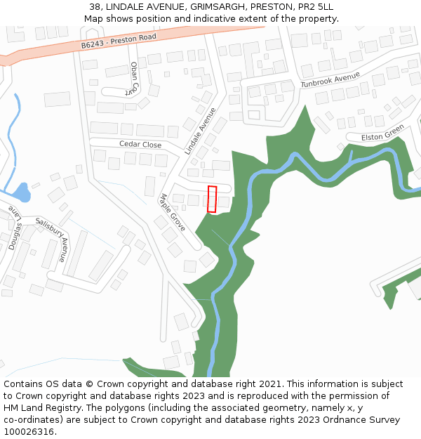 38, LINDALE AVENUE, GRIMSARGH, PRESTON, PR2 5LL: Location map and indicative extent of plot