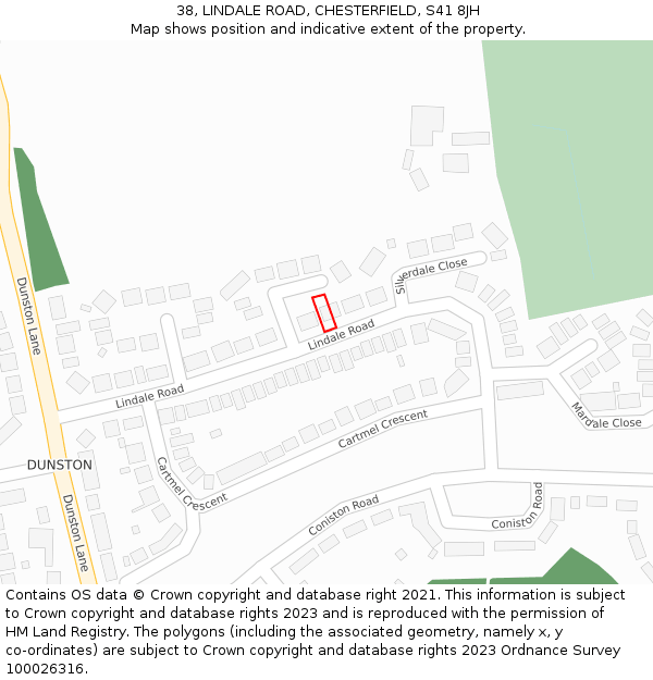 38, LINDALE ROAD, CHESTERFIELD, S41 8JH: Location map and indicative extent of plot