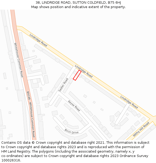38, LINDRIDGE ROAD, SUTTON COLDFIELD, B75 6HJ: Location map and indicative extent of plot