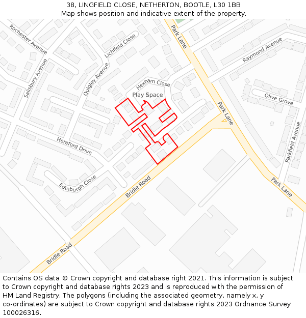 38, LINGFIELD CLOSE, NETHERTON, BOOTLE, L30 1BB: Location map and indicative extent of plot