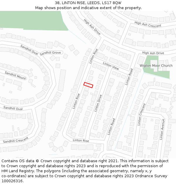 38, LINTON RISE, LEEDS, LS17 8QW: Location map and indicative extent of plot