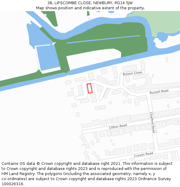 38, LIPSCOMBE CLOSE, NEWBURY, RG14 5JW: Location map and indicative extent of plot