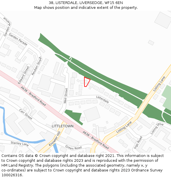 38, LISTERDALE, LIVERSEDGE, WF15 6EN: Location map and indicative extent of plot