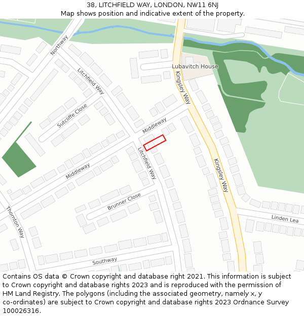 38, LITCHFIELD WAY, LONDON, NW11 6NJ: Location map and indicative extent of plot