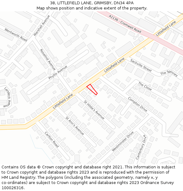 38, LITTLEFIELD LANE, GRIMSBY, DN34 4PA: Location map and indicative extent of plot