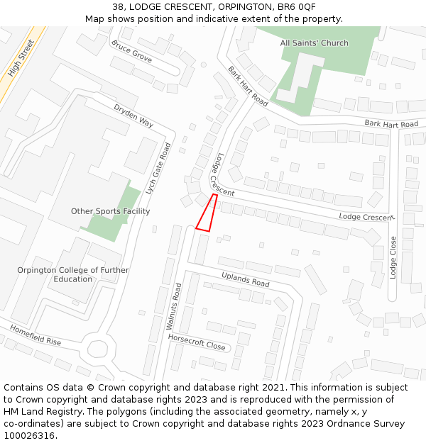 38, LODGE CRESCENT, ORPINGTON, BR6 0QF: Location map and indicative extent of plot